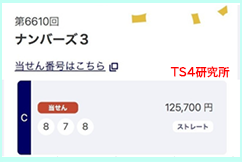 ナンバーズ3 2024年11月28日・ナンバーズ3・獲得高額当選金>12万5700円